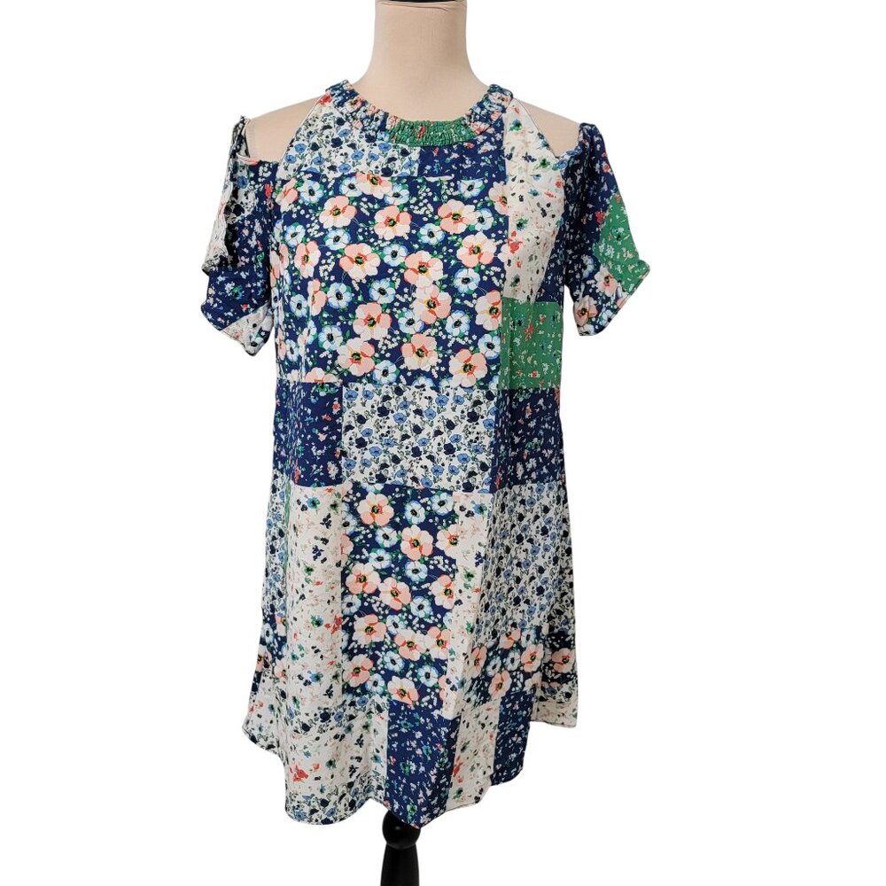 ZARA BASIC Collection Size S Floral Patchwork Cold Shoulder Mini Dress
